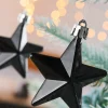 WeRChristmas 6 Pack Of Hanging Stars, Black, 7.5 Cm^ Shatterproof Baubles