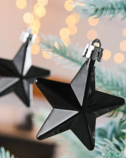 WeRChristmas 6 Pack Of Hanging Stars, Black, 7.5 Cm^ Shatterproof Baubles
