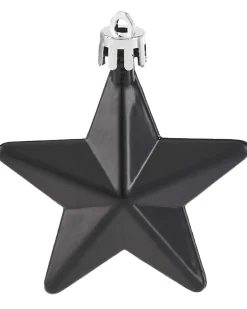 WeRChristmas 6 Pack Of Hanging Stars, Black, 7.5 Cm^ Shatterproof Baubles