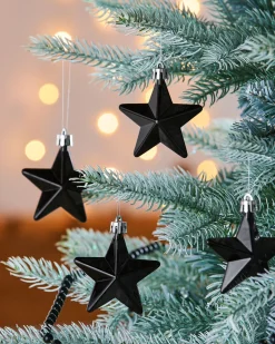 WeRChristmas 6 Pack Of Hanging Stars, Black, 7.5 Cm^ Shatterproof Baubles