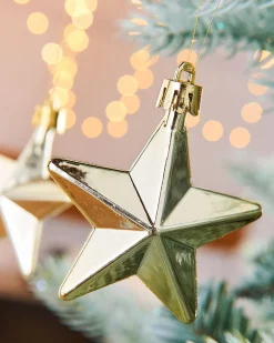 WeRChristmas 6 Pack Of Hanging Stars, Gold, 7.5 Cm^ Shatterproof Baubles
