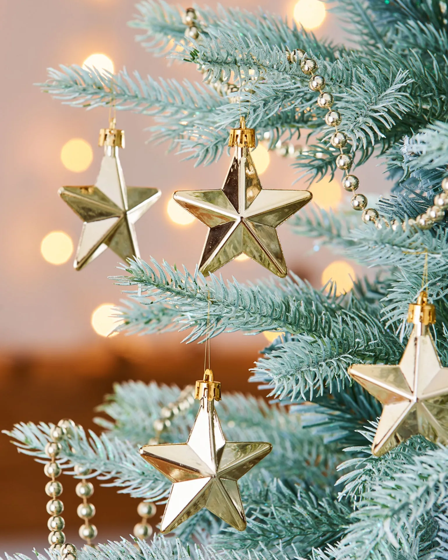 WeRChristmas 6 Pack Of Hanging Stars, Gold, 7.5 Cm^ Shatterproof Baubles