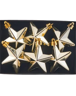 WeRChristmas 6 Pack Of Hanging Stars, Gold, 7.5 Cm^ Shatterproof Baubles