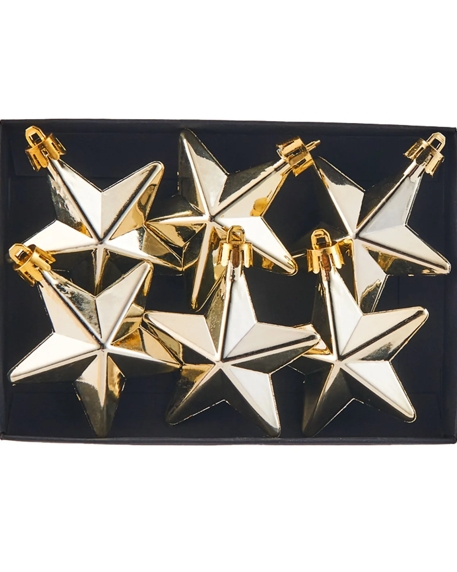 WeRChristmas 6 Pack Of Hanging Stars, Gold, 7.5 Cm^ Shatterproof Baubles