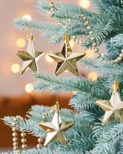 WeRChristmas 6 Pack Of Hanging Stars, Gold, 7.5 Cm^ Shatterproof Baubles