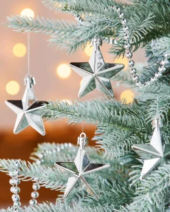 WeRChristmas 6 Pack Of Hanging Stars, Silver, 7.5 Cm^ Shatterproof Baubles
