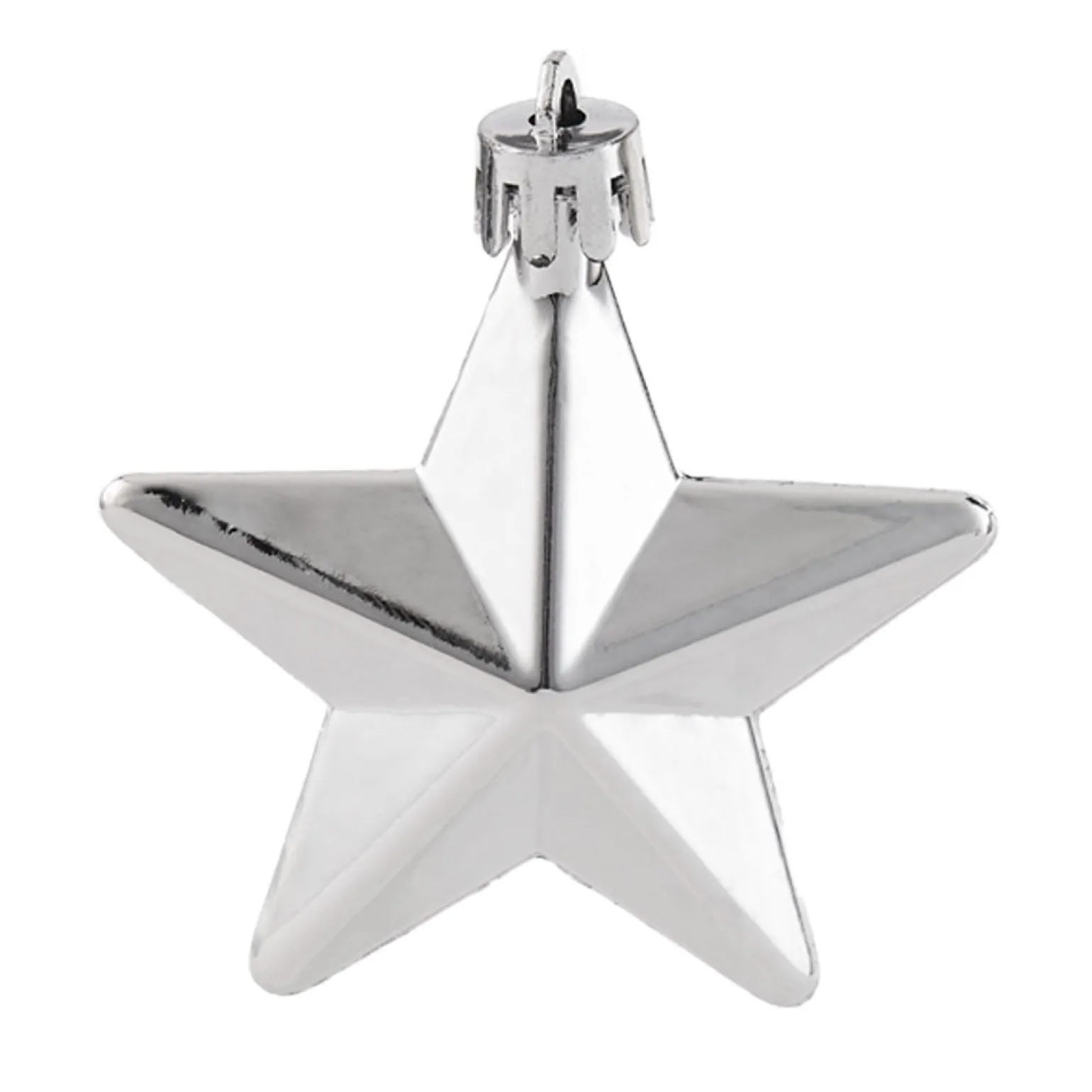 WeRChristmas 6 Pack Of Hanging Stars, Silver, 7.5 Cm^ Shatterproof Baubles