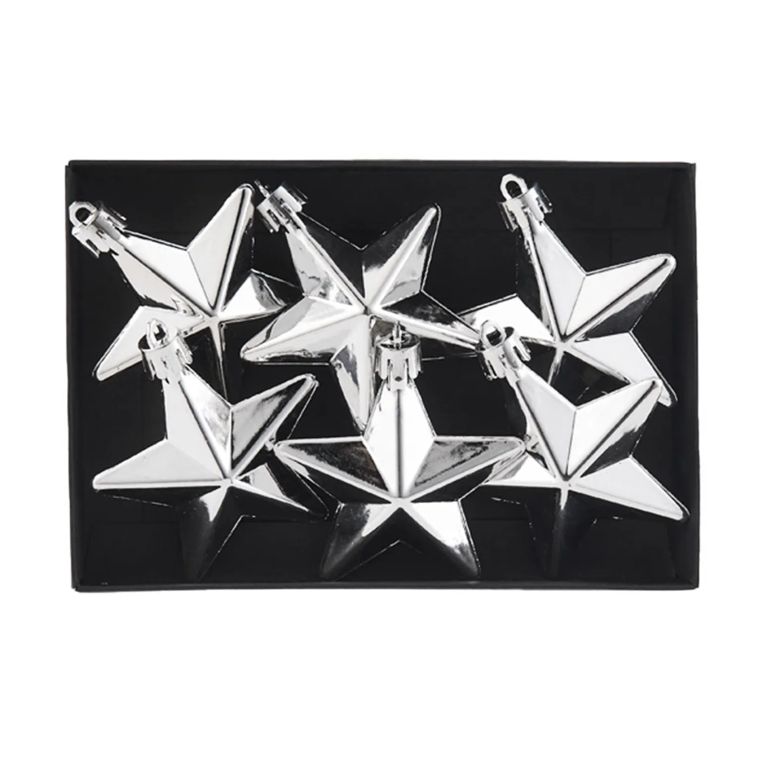 WeRChristmas 6 Pack Of Hanging Stars, Silver, 7.5 Cm^ Shatterproof Baubles