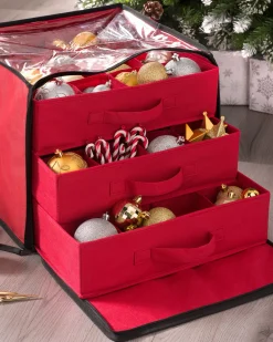 WeRChristmas 48 Piece Decoration And Ornament Storage Box, Red, 40 Cm^ Storage Bags|Storage Bags