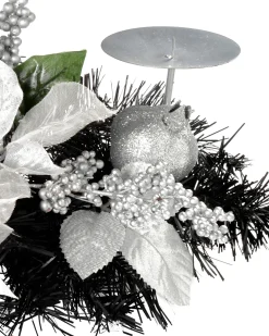 WeRChristmas 3 Pillar Decorated Candle Holder, Black/Silver^ Table Decorations|Candle Holder Garlands