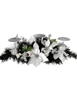 WeRChristmas 3 Pillar Decorated Candle Holder, Black/Silver^ Table Decorations|Candle Holder Garlands