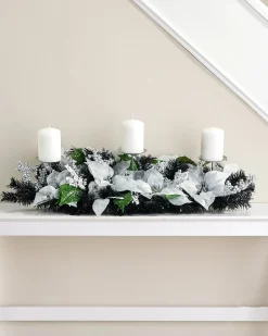 WeRChristmas 3 Pillar Decorated Garland Candle Holder, Black/Silver, 76 Cm^ Table Decorations|Candle Holder Garlands