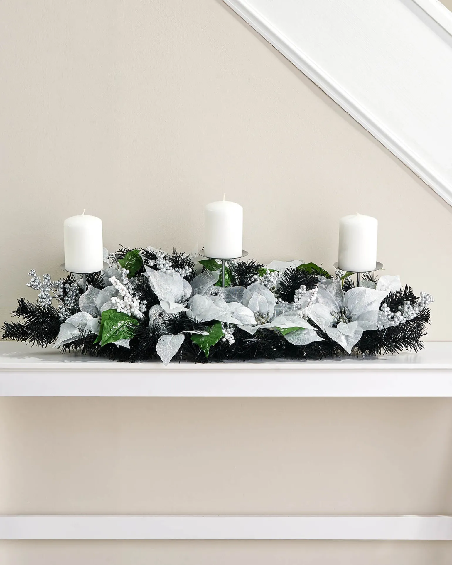 WeRChristmas 3 Pillar Decorated Garland Candle Holder, Black/Silver, 76 Cm^ Table Decorations|Candle Holder Garlands