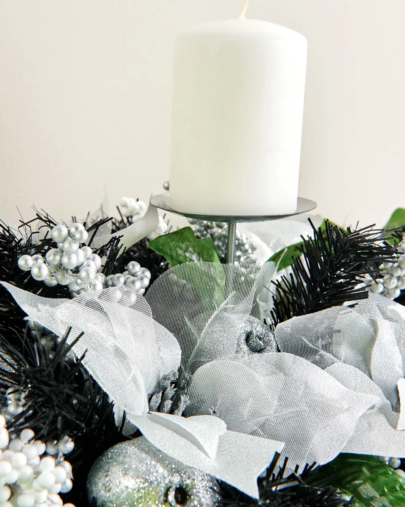 WeRChristmas 3 Pillar Decorated Garland Candle Holder, Black/Silver, 76 Cm^ Table Decorations|Candle Holder Garlands