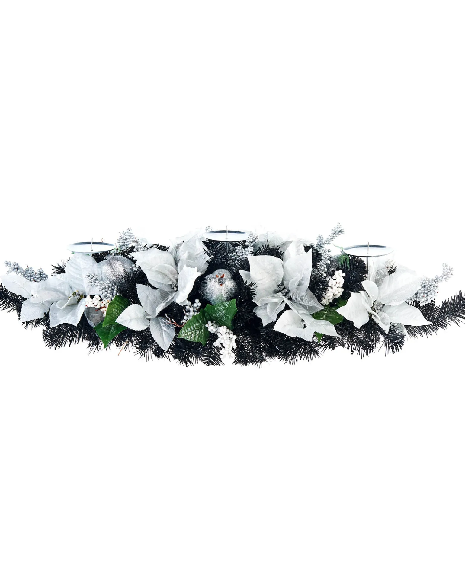 WeRChristmas 3 Pillar Decorated Garland Candle Holder, Black/Silver, 76 Cm^ Table Decorations|Candle Holder Garlands