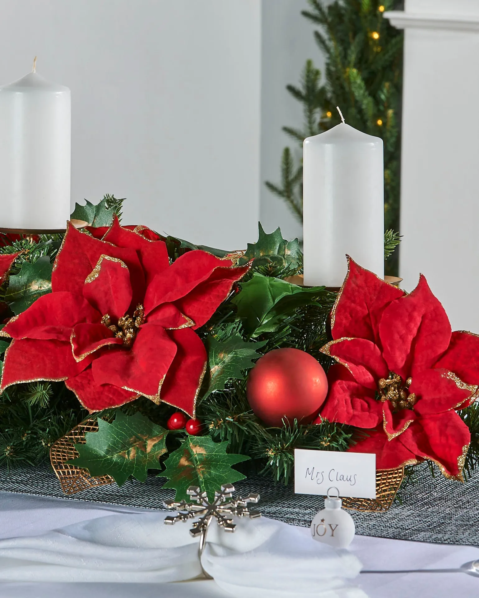 WeRChristmas 3 Pillar Decorated Garland Candle Holder, Red, 76 Cm^ Table Decorations|Candle Holder Garlands