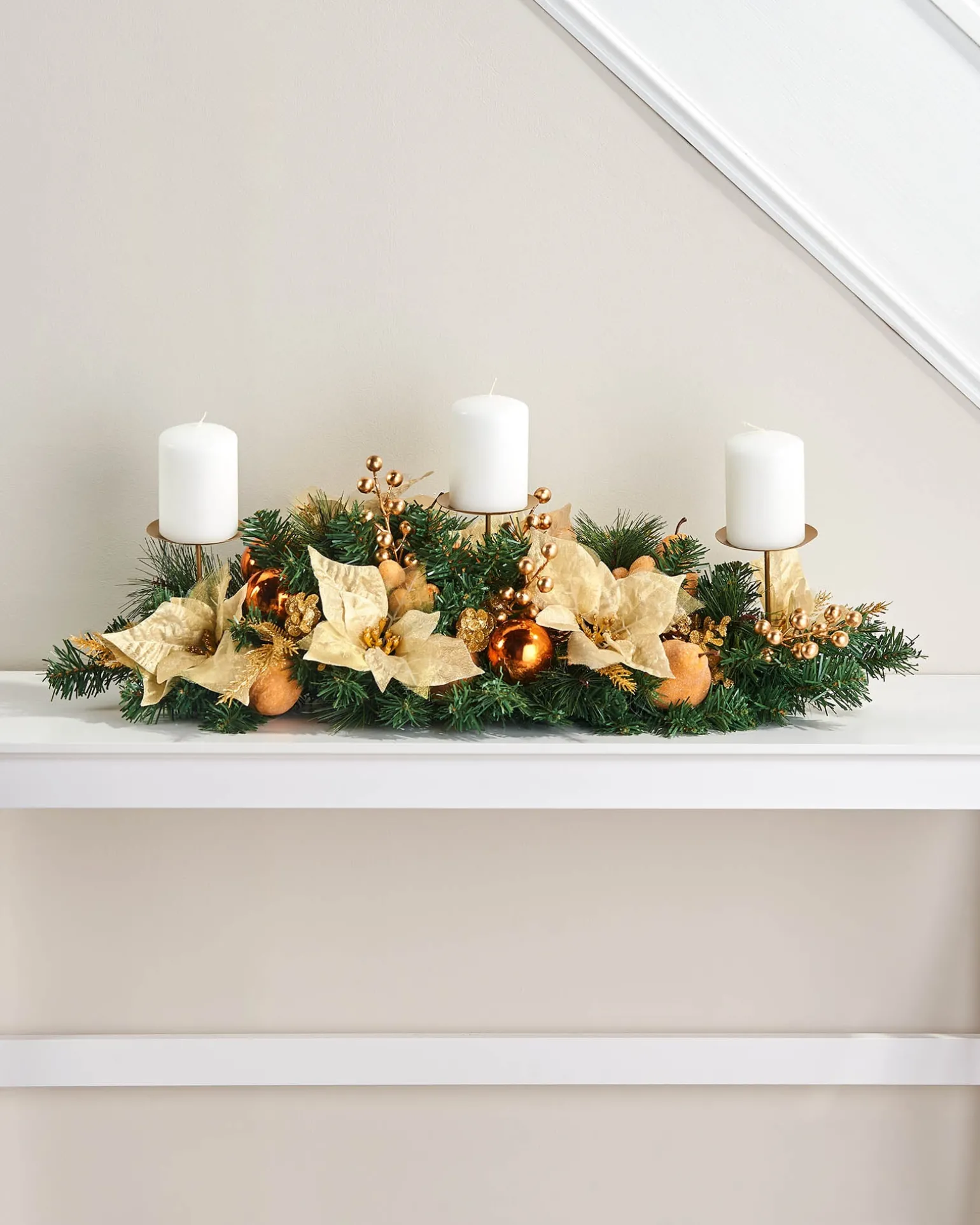 WeRChristmas 3 Pillar Decorated Garland Candle Holder, Copper, 76 Cm^ Table Decorations|Candle Holder Garlands