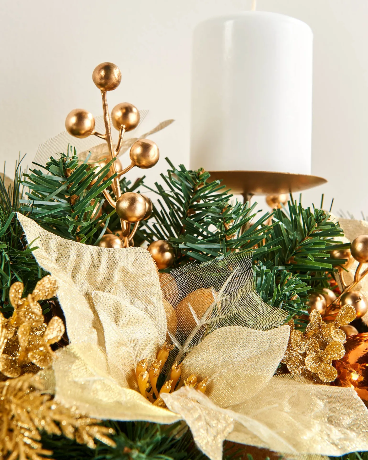 WeRChristmas 3 Pillar Decorated Garland Candle Holder, Copper, 76 Cm^ Table Decorations|Candle Holder Garlands