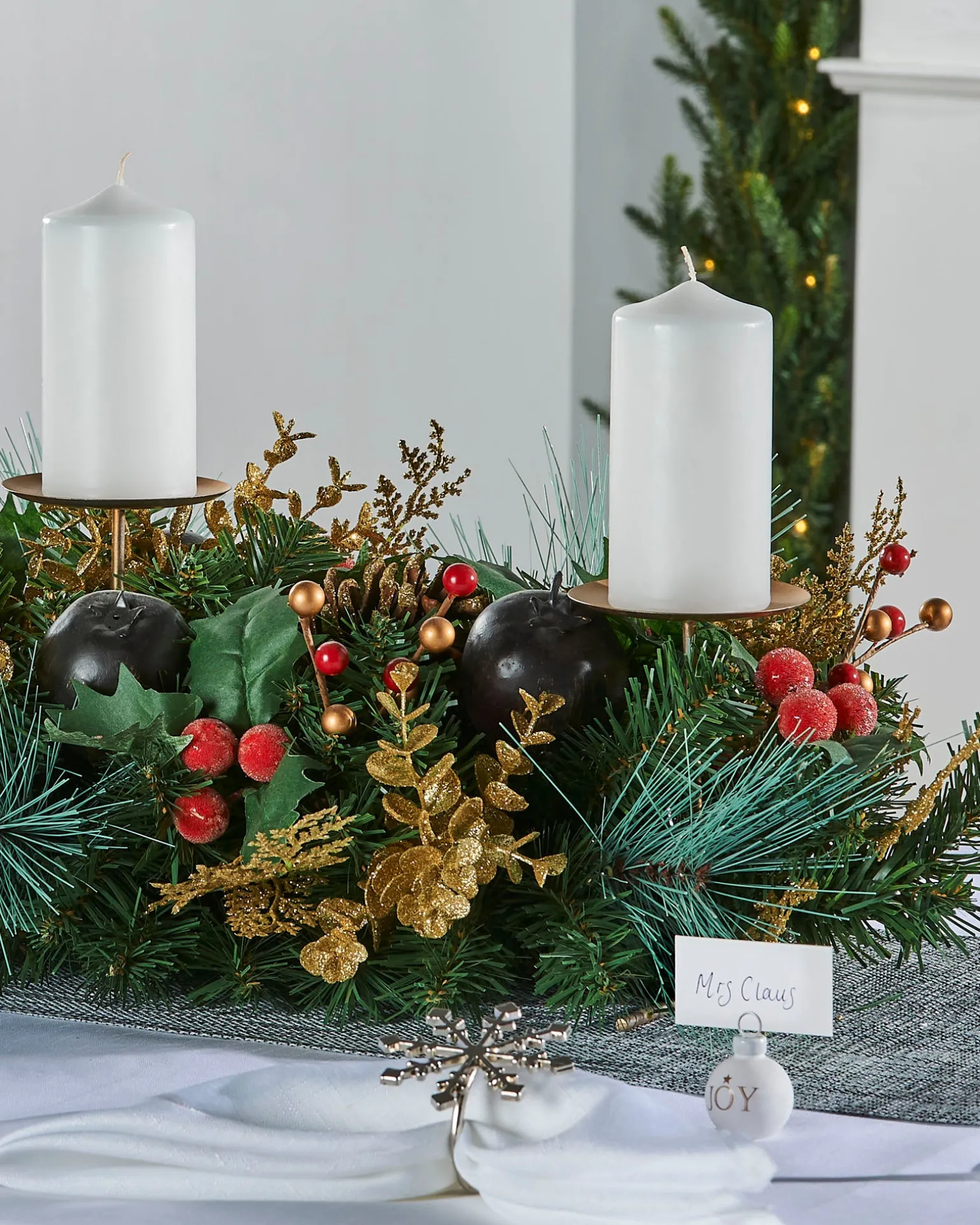 WeRChristmas 3 Pillar Decorated Garland Candle Holder, 76 Cm^ Table Decorations|Candle Holder Garlands
