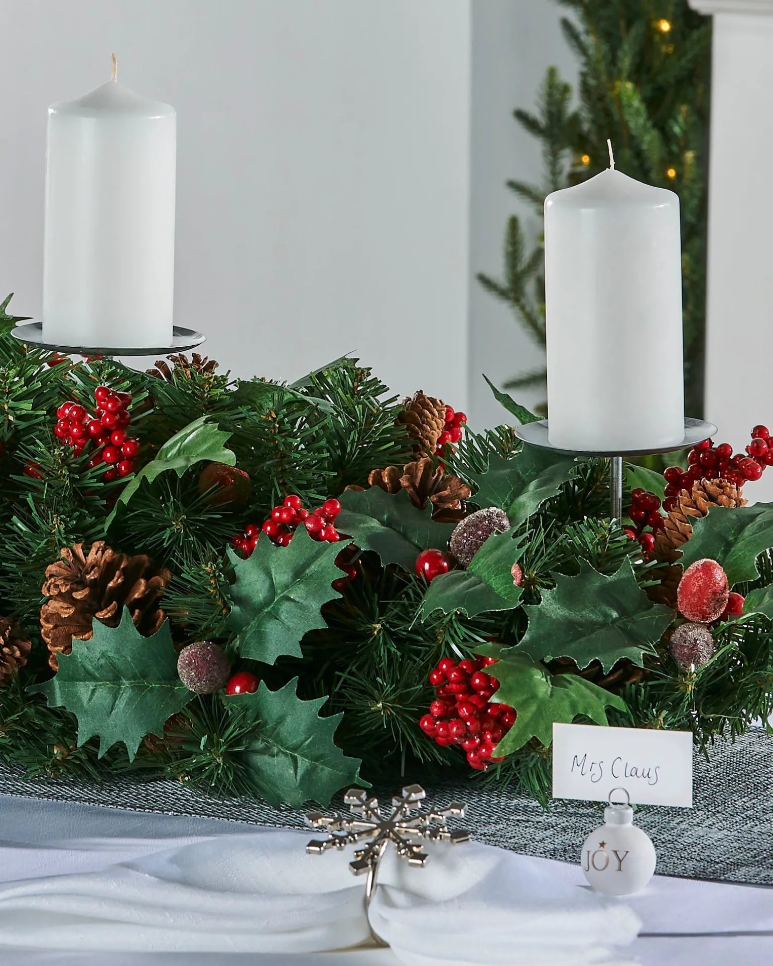 WeRChristmas 3 Pillar Decorated Garland Candle Holder, Red, 76 Cm^ Table Decorations|Candle Holder Garlands