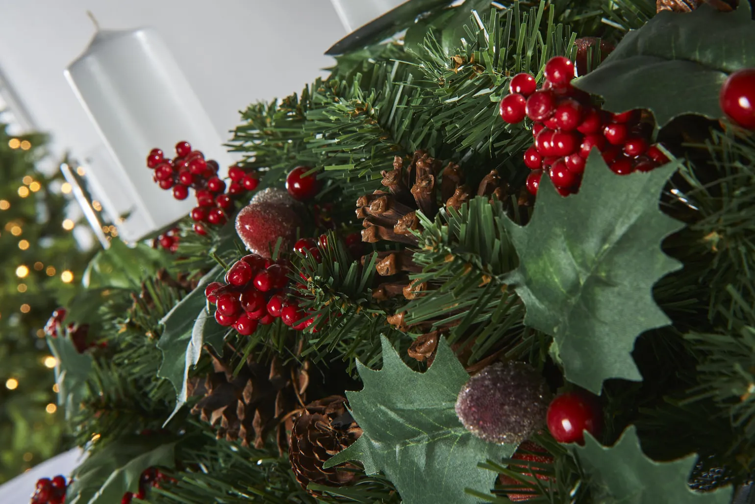 WeRChristmas 3 Pillar Decorated Garland Candle Holder, Red, 76 Cm^ Table Decorations|Candle Holder Garlands