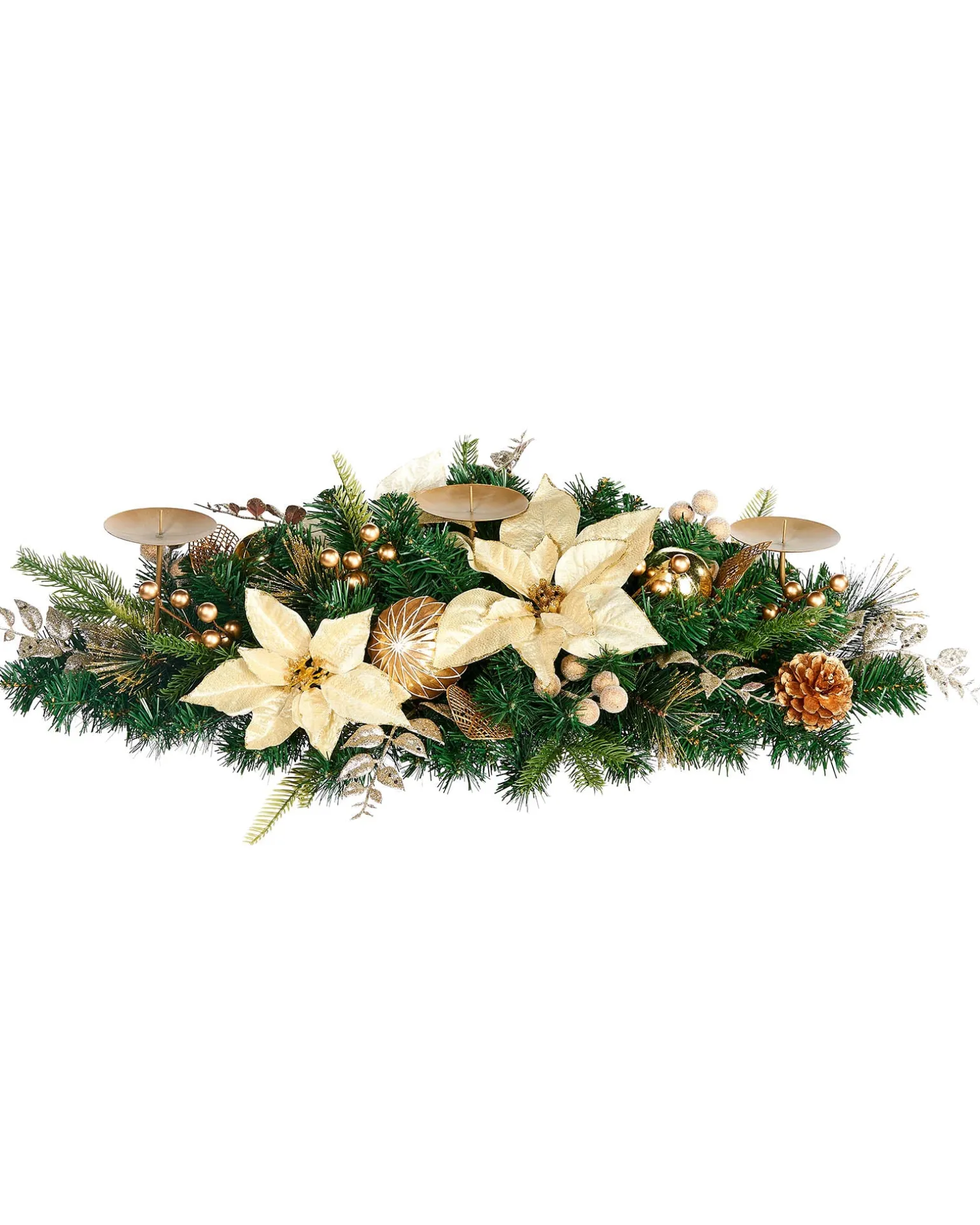 WeRChristmas 3 Pillar Decorated Garland Candle Holder, Cream/Gold, 76 Cm^ Table Decorations|Candle Holder Garlands