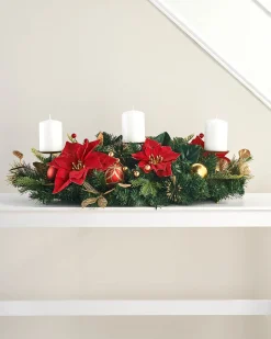 WeRChristmas 3 Pillar Decorated Garland Candle Holder, Red/Gold, 76 Cm^ Table Decorations|Candle Holder Garlands