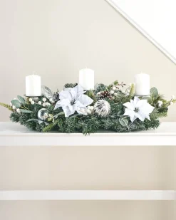 WeRChristmas 3 Pillar Decorated Garland Candle Holder, White/Silver, 76 Cm^ Table Decorations|Candle Holder Garlands