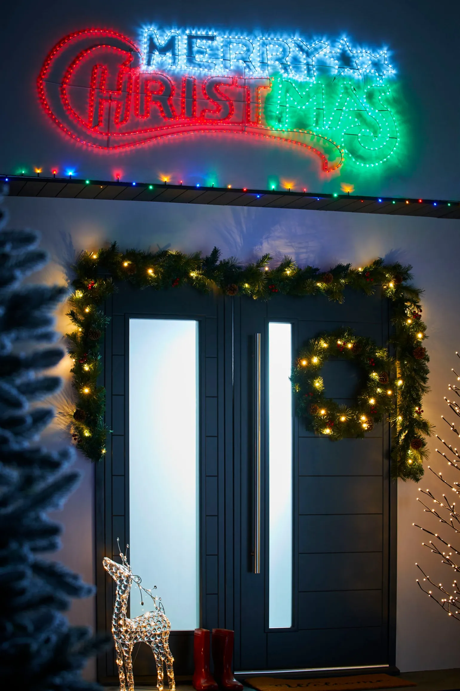 WeRChristmas Animated Merry Christmas Rope Light Silhouette, 185 Cm^ Festive Star, Snowflake & Sign Lights