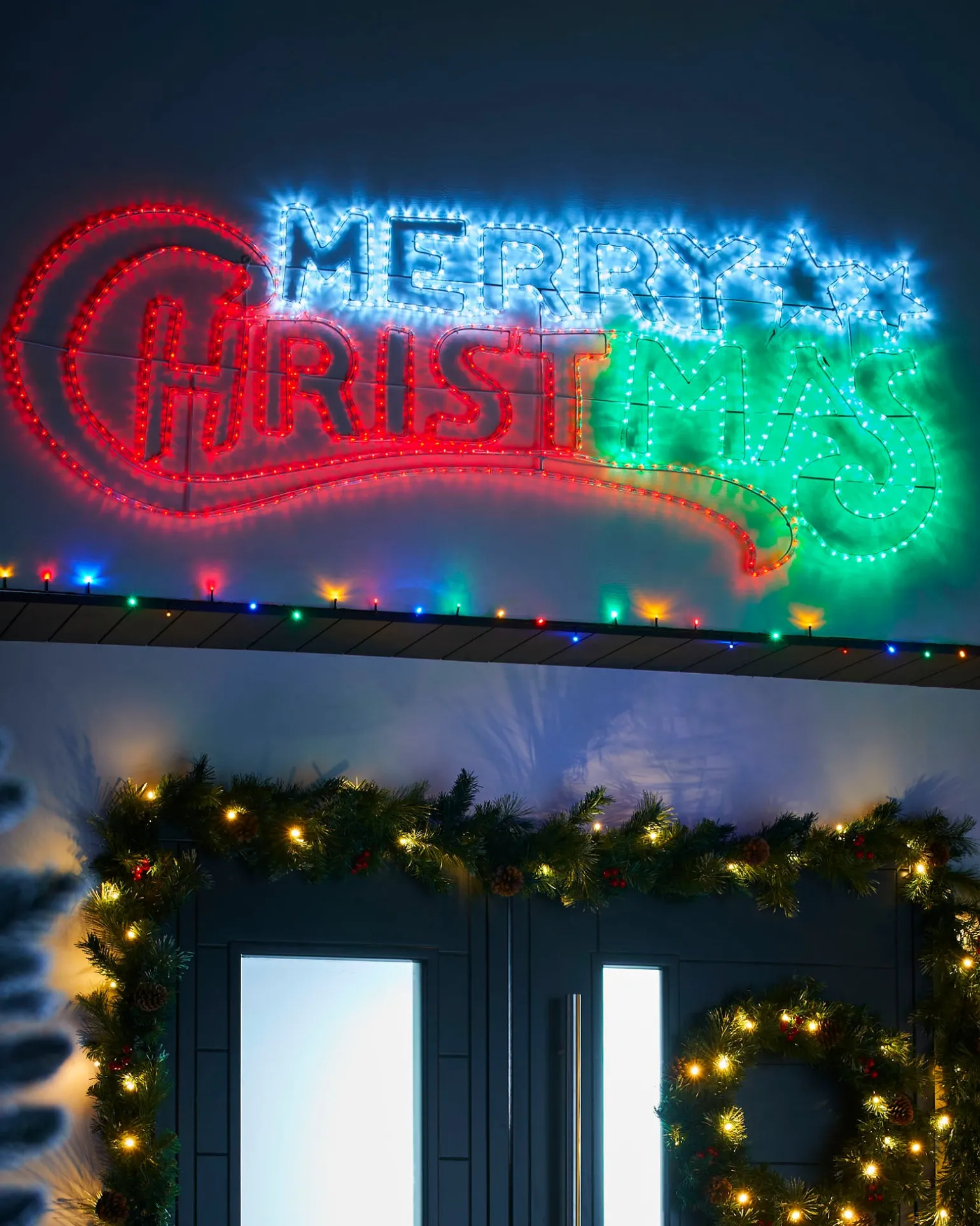 WeRChristmas Animated Merry Christmas Rope Light Silhouette, 185 Cm^ Festive Star, Snowflake & Sign Lights