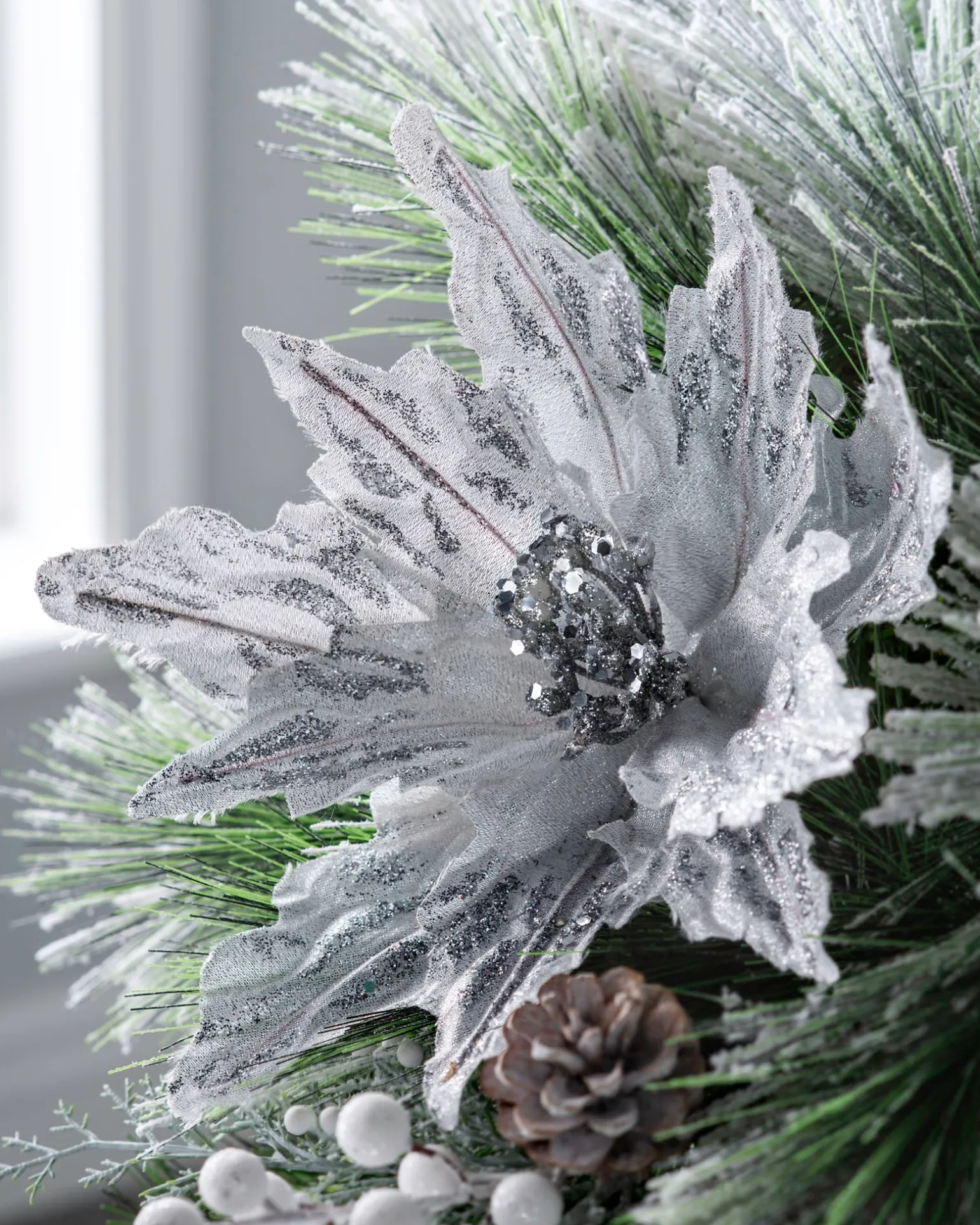 WeRChristmas Artificial Poinsettia Flower, Silver, 30 Cm^ Flowers & Foliage|Flowers & Foliage