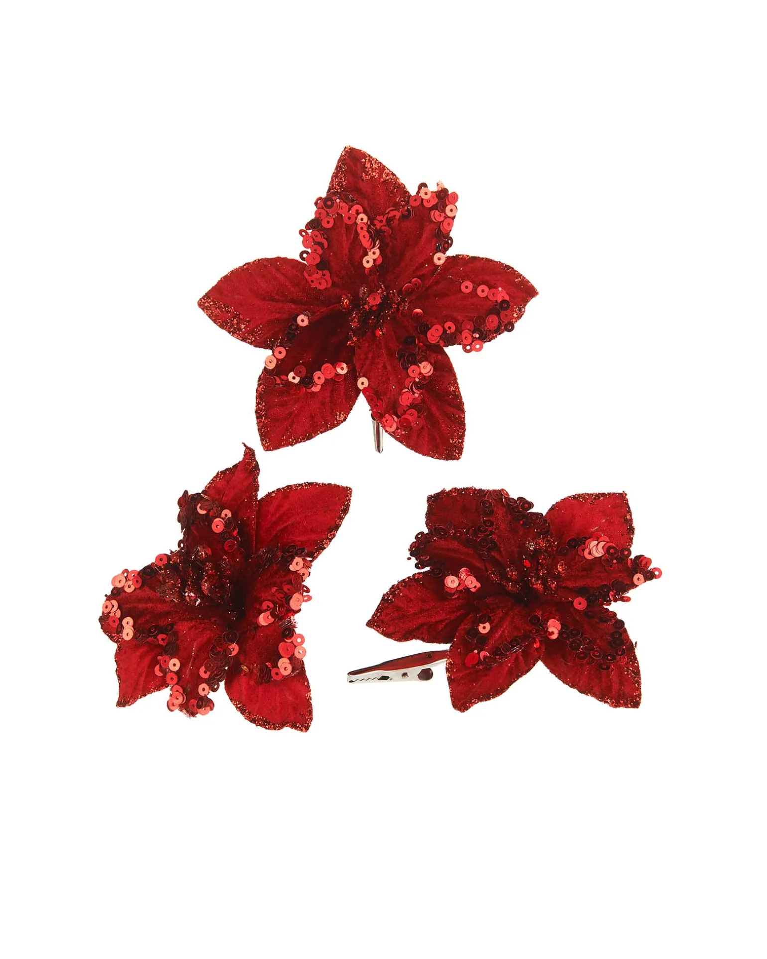 WeRChristmas Artificial Red Poinsettia Flower With Clip, 3 Pack, 12 Cm^ Flowers & Foliage|Flowers & Foliage