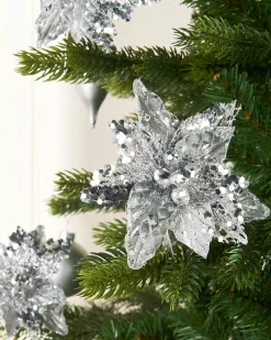 WeRChristmas Artificial Silver Poinsettia Flower With Clip, 3 Pack, 12 Cm^ Flowers & Foliage|Flowers & Foliage