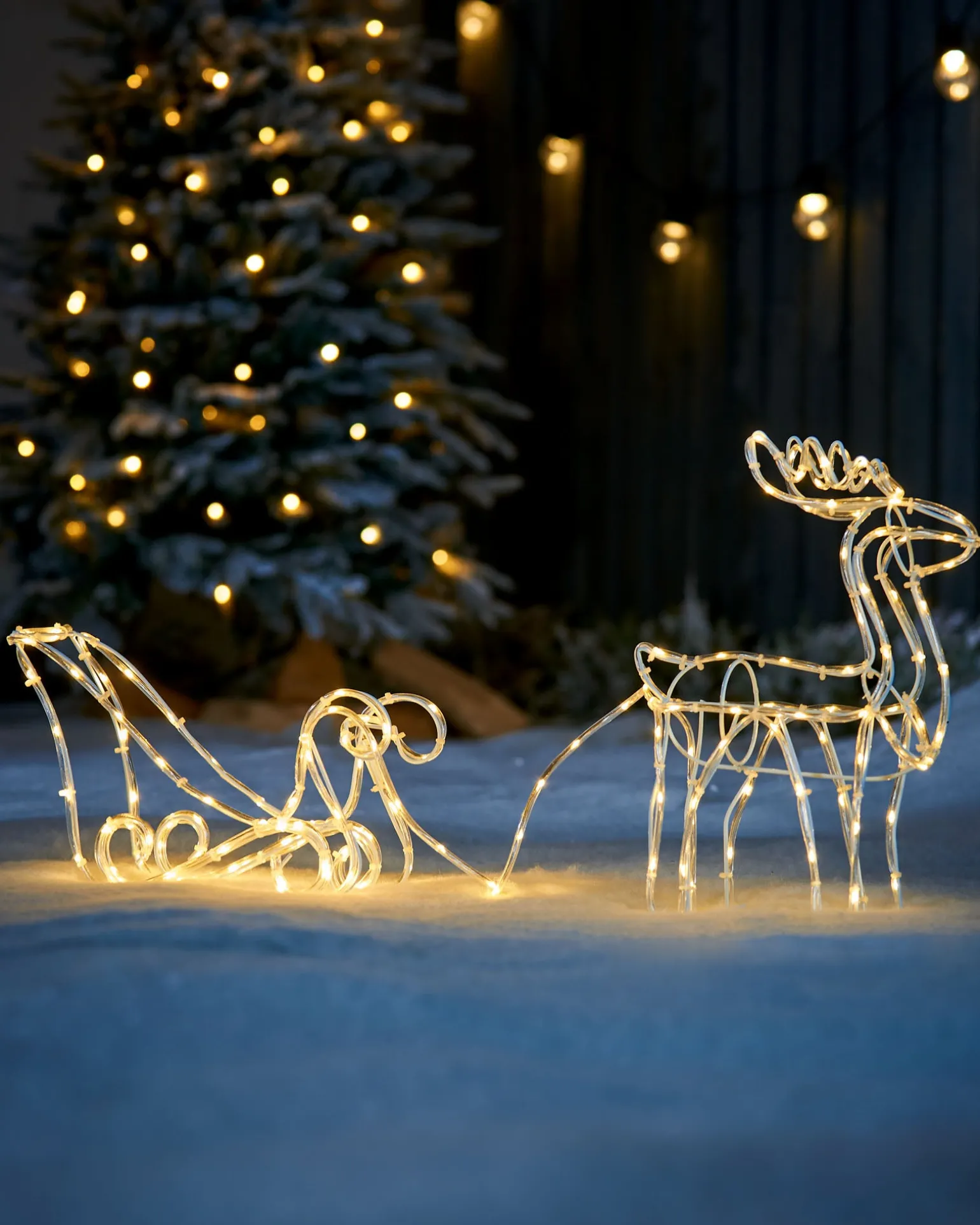 WeRChristmas 3D Reindeer With Sleigh Rope Light Silhouette, 120 Cm^ Outdoor Lighted Reindeer
