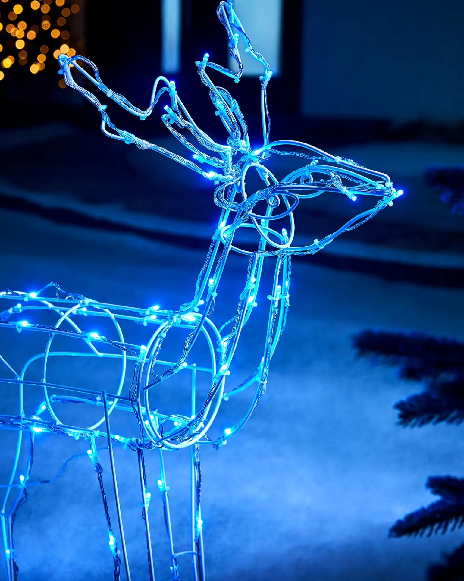 WeRChristmas 3D Twinkling Standing Reindeer Silhouette, Blue, 78 Cm^ Outdoor Lighted Reindeer