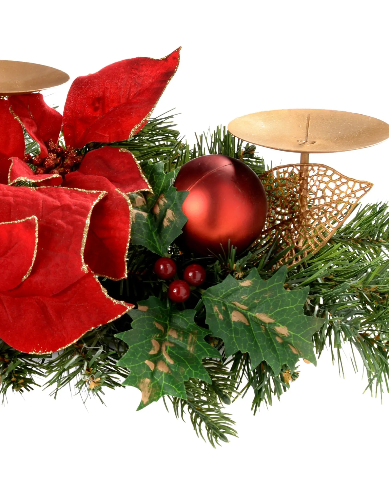 WeRChristmas Decorated Table Centre Piece Candle Holder - Red/Gold, 3 Pillar^ Candle Holder Garlands|Decorated Garlands
