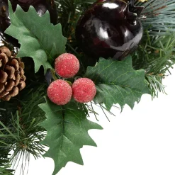 WeRChristmas Decorated Table Centre Piece Garland Candle Holder - Red/ Gold, 3 Pillar^ Table Decorations|Candle Holder Garlands