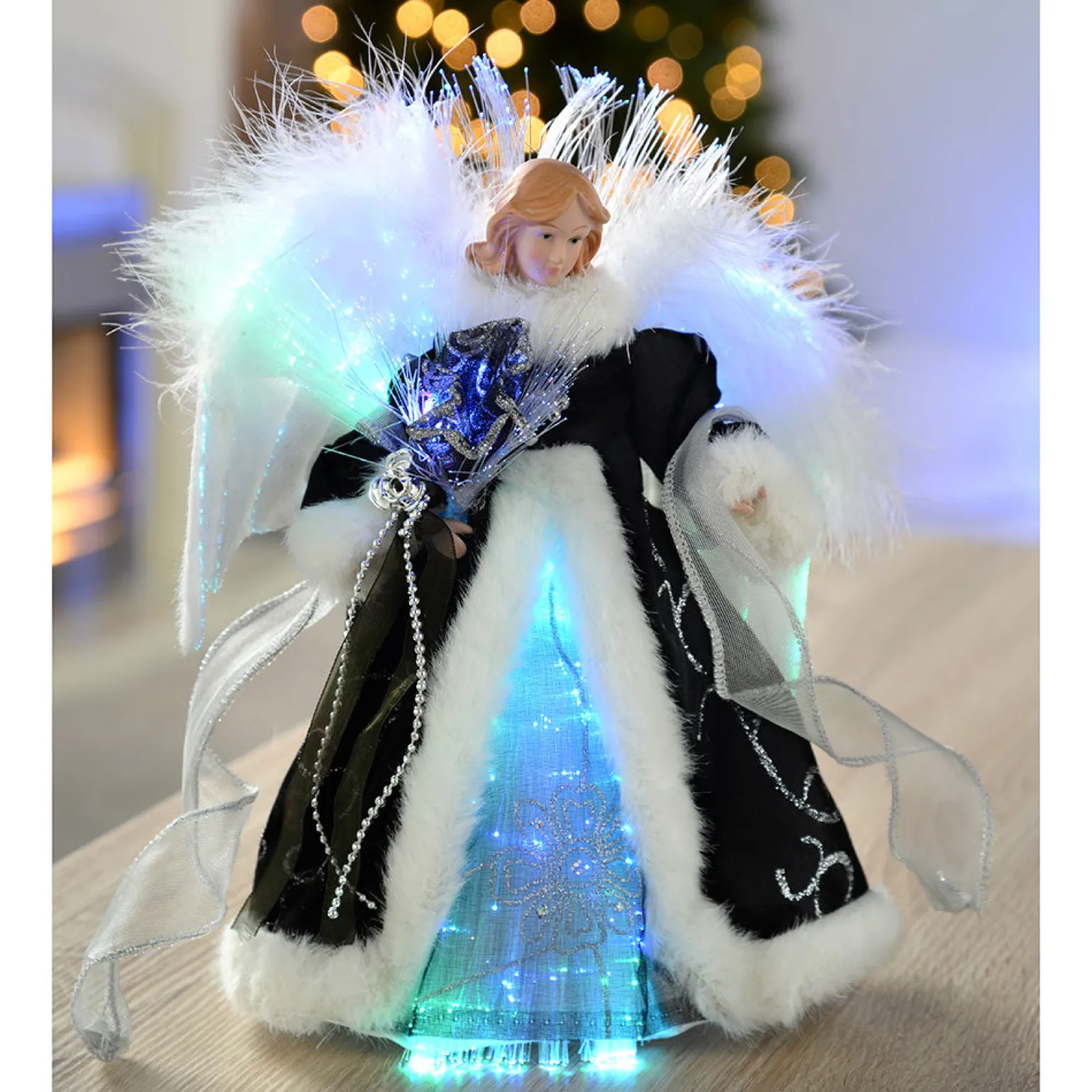 WeRChristmas Fibre Optic Angel Christmas Tree Topper, Black/Silver, 25 Cm^ Tree Toppers