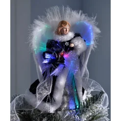 WeRChristmas Fibre Optic Angel Christmas Tree Topper, Black/Silver, 25 Cm^ Tree Toppers