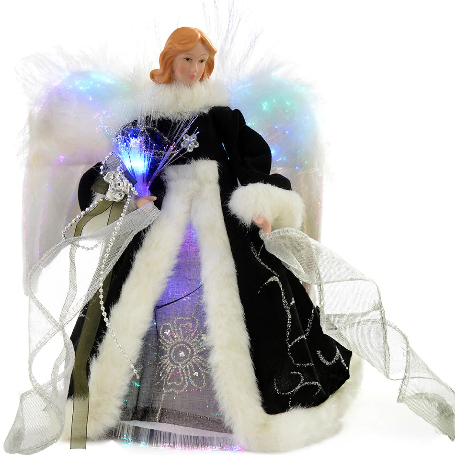 WeRChristmas Fibre Optic Angel Christmas Tree Topper, Black/Silver, 25 Cm^ Tree Toppers