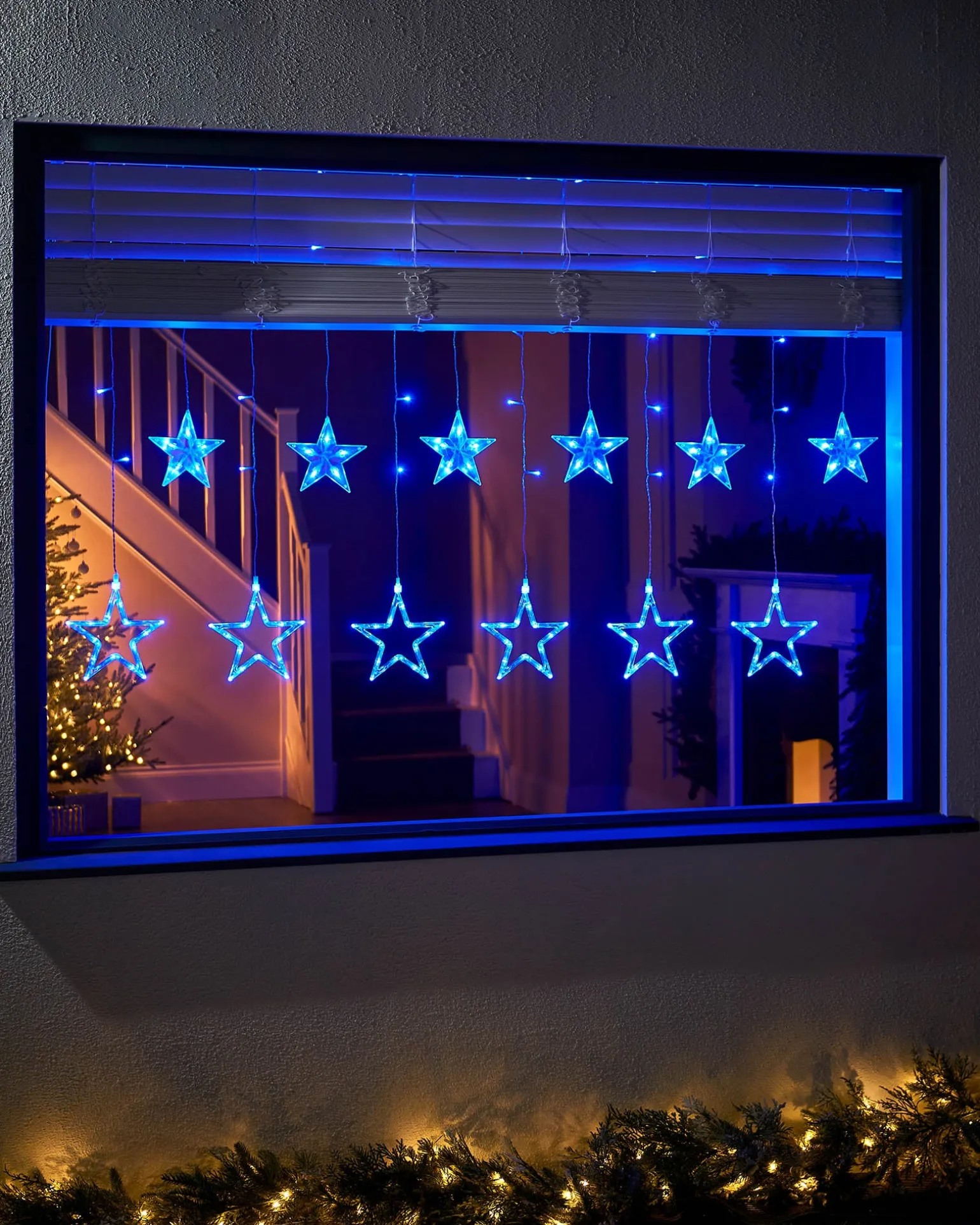 WeRChristmas Flashing Star Curtain Net Light, Blue, 2 M^ Window Silhouettes|Curtain & Net Lights