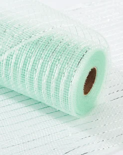 WeRChristmas Mint Green Mesh With Silver Foil, 9 M^ Deco Mesh