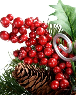 WeRChristmas Pinecone And Berry Single Pillar Candle Holder, Single Pillar^ Table Decorations|Candle Holder Garlands