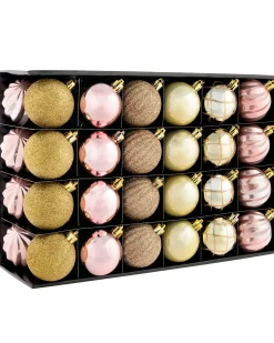 WeRChristmas Pink/Champagne Shatterproof Baubles, 48 Pack, 6 Cm^ Shatterproof Baubles