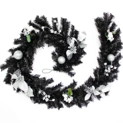 WeRChristmas Pre-Decorated Garland, Black/Silver, 6 Ft^ Decorated Garlands