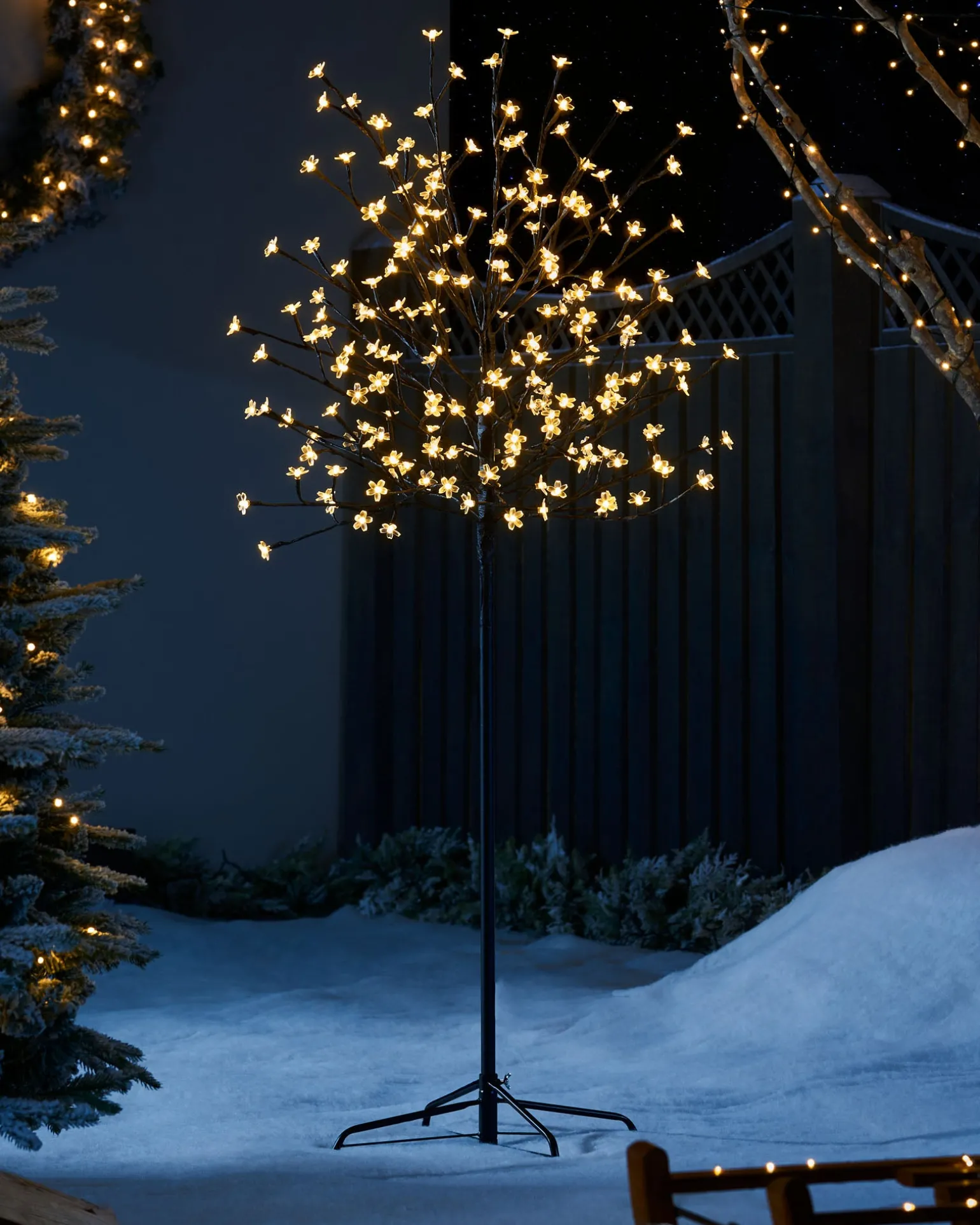 WeRChristmas Pre-Lit 200 LED Cherry Blossom Twig Tree, White, 5 Ft^ Tree Silhouettes