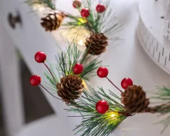 WeRChristmas Pre-Lit 20 LED Pinecones & Berries Light String Garland, 6 Ft^ Fairy Lights|Decorated Garlands