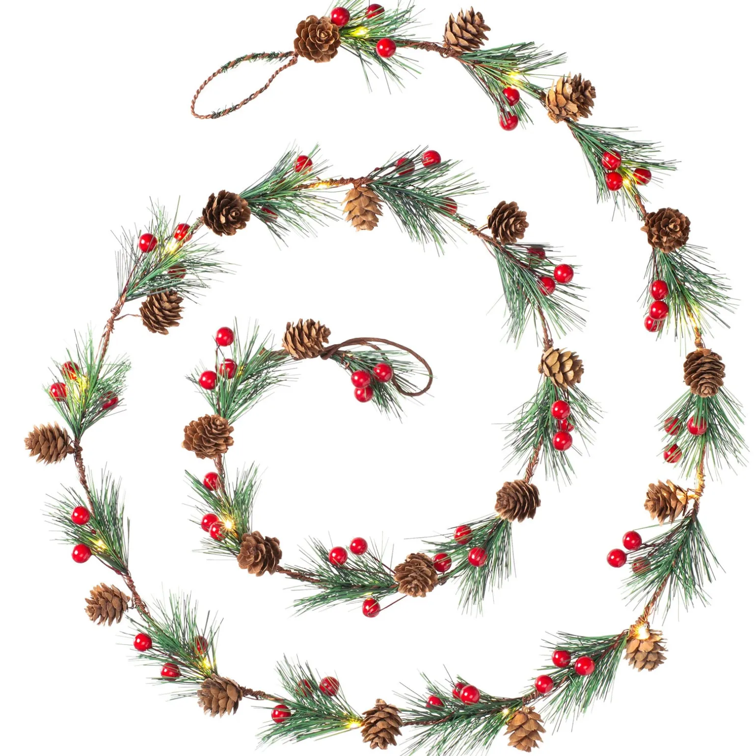 WeRChristmas Pre-Lit 20 LED Pinecones & Berries Light String Garland, 6 Ft^ Fairy Lights|Decorated Garlands