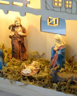 WeRChristmas Pre-Lit Christmas Wooden Nativity Scene, 26 Cm^ Table Decorations