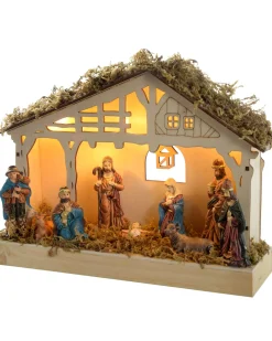 WeRChristmas Pre-Lit Christmas Wooden Nativity Scene, 26 Cm^ Table Decorations